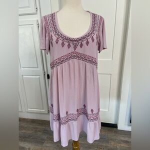 Knox Rose Dress Boho Flutter Sleeve Babydoll Purple Embroidered Pockets L